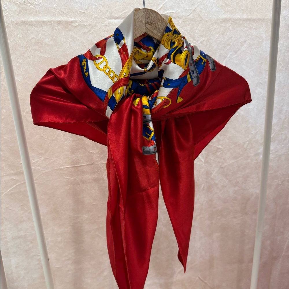 Escada Red and Blue Silk Scarf